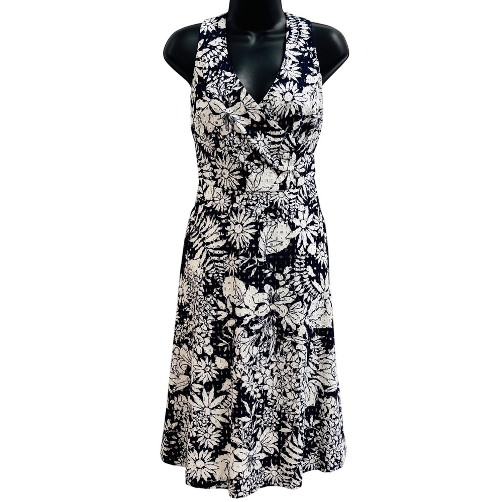 Boden Navy White Floral Eyelet‎ Cotton Halter Wrap Dress WW292 US 6R